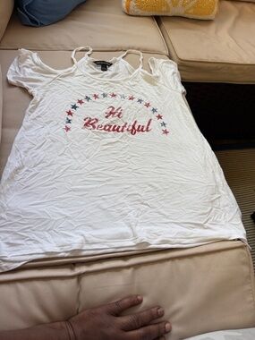 Rock & Republic White Tank Top with Red and Blue Embroidery